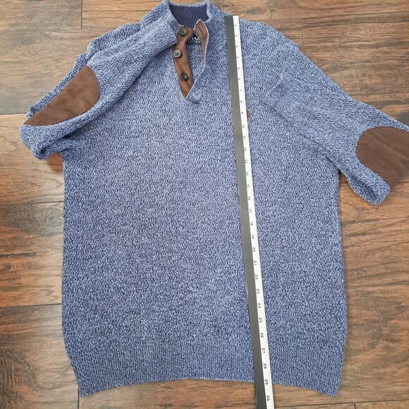 Chaps 3 Button Pullover Sweater Mens XL Brown Elbow Patches Preppy Office Casual - Picture 11 of 14